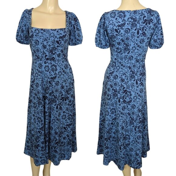 Boden Dress Short‎ Sleeve Jersey Low Square Neck Floral Midi size 2p - Picture 1 of 16